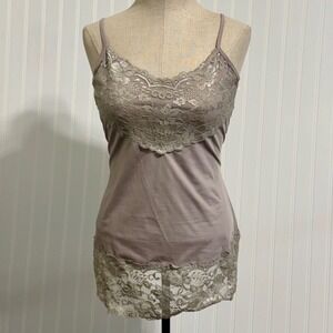 Studio Y Large Mushroom Taupe Lace Trim Camisole Y2K Coquette Fairycore Cami